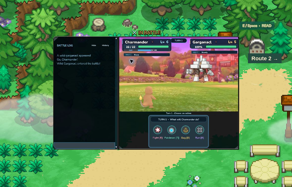 Earlier today: Charmander faces Garganacl in a PokeOasis wild encounter