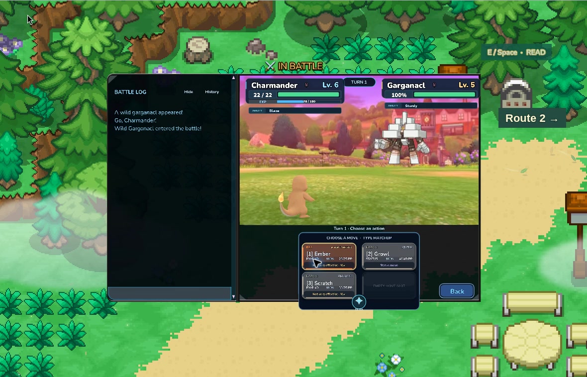 Charmander’s battle move selection against Garganacl