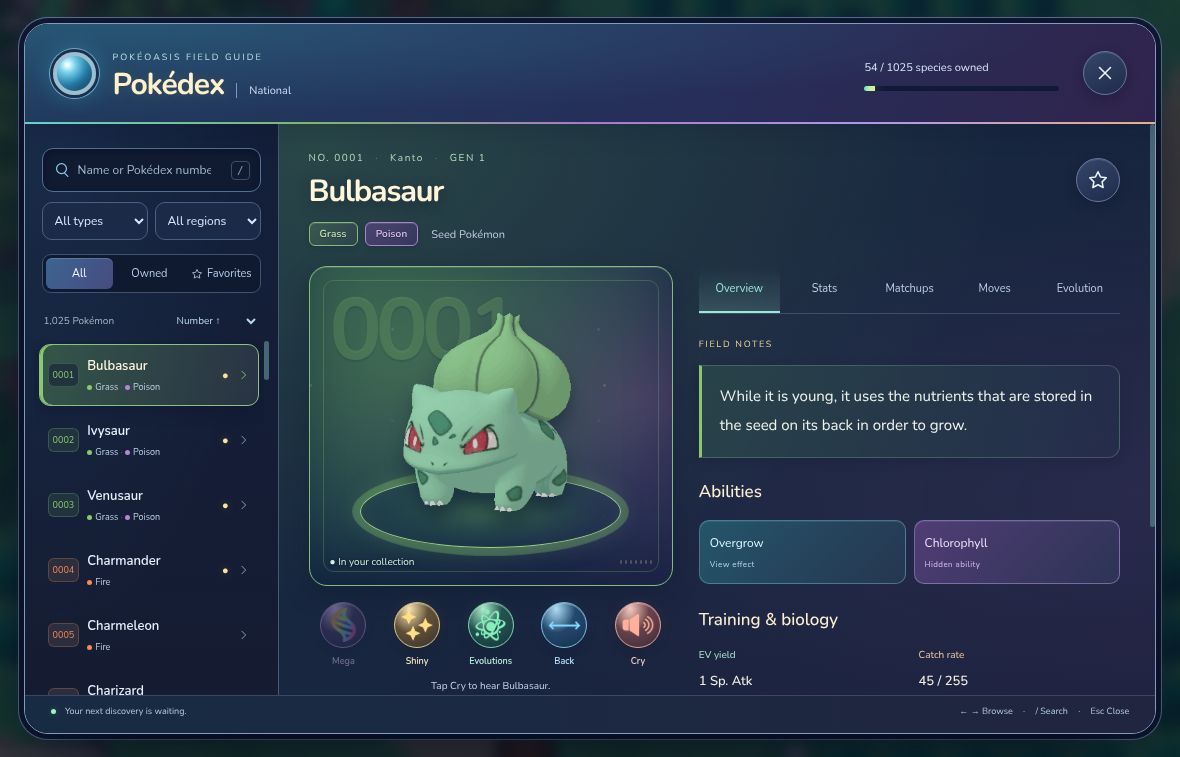 Earlier today: PokeOasis Pokédex showing Bulbasaur